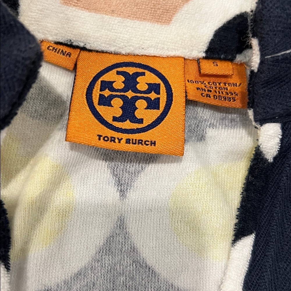 Tory Burch Navy, Yellow & Cream Geometric Tunic/coverup velour - Picture 2 of 3